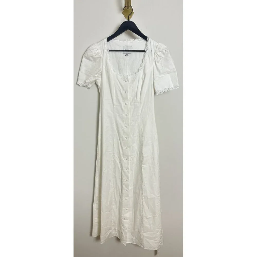 REFORMATION Alida Organic Cotton Button-Up Midi Dress in White Size US 4 - Picture 4 of 15